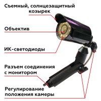 Detachable PAL color camera with automatic IR LED. The resolution of the matrix is 542 x 492 px